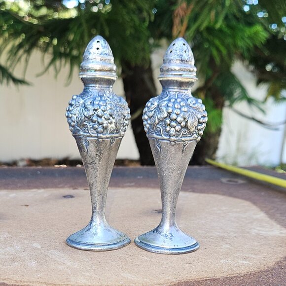 Vintage Salt and Pepper Shakers Electro Plate over Lead Grape and Leaves Pattern